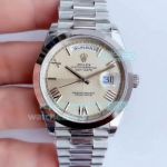 Swiss ETA3255 Noob Rolex Day-Date 41mm Watch SS Silver Quadrant Motif Roman